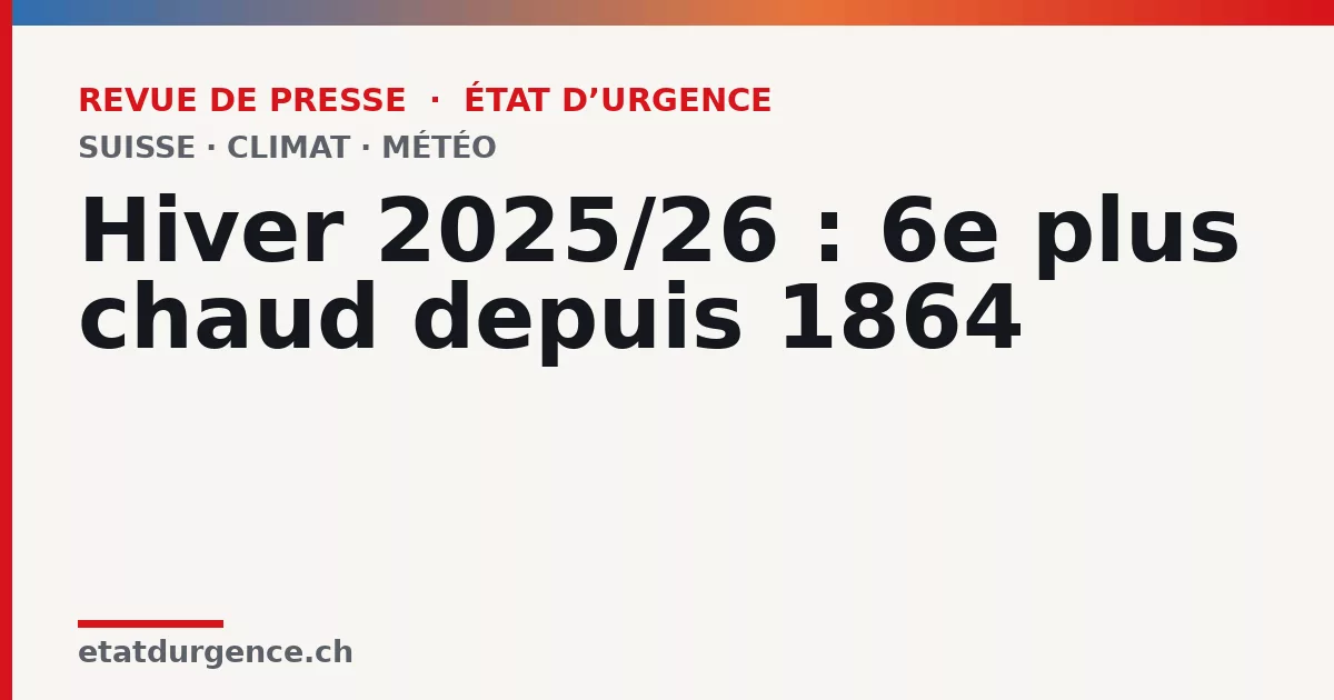 Visuel Revue de presse État d’urgence : Hiver 2025/26 : 6e plus chaud depuis 1864