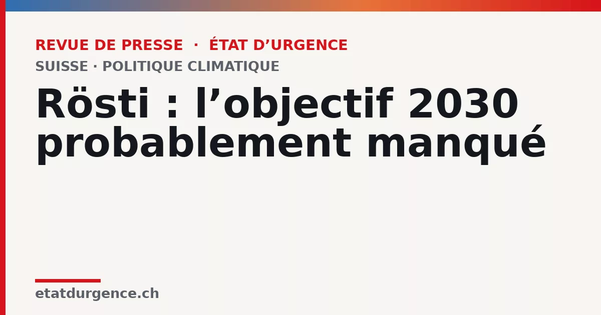 Visuel Revue de presse État d’urgence : Rösti : l’objectif 2030 probablement manqué